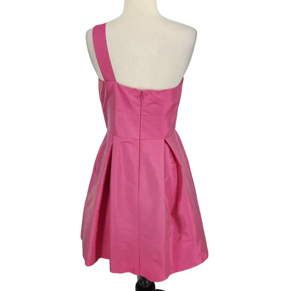 Alfred Sung One‑Shoulder Pleated Satin Dress Pink Size Medium - Picture 2 of 5